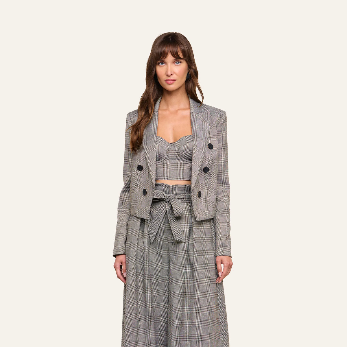 Beige/Black Lurex Glen Plaid