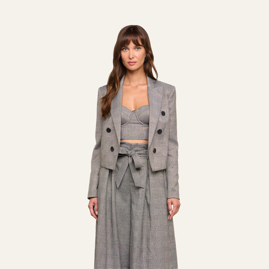 Beige/Black Lurex Glen Plaid