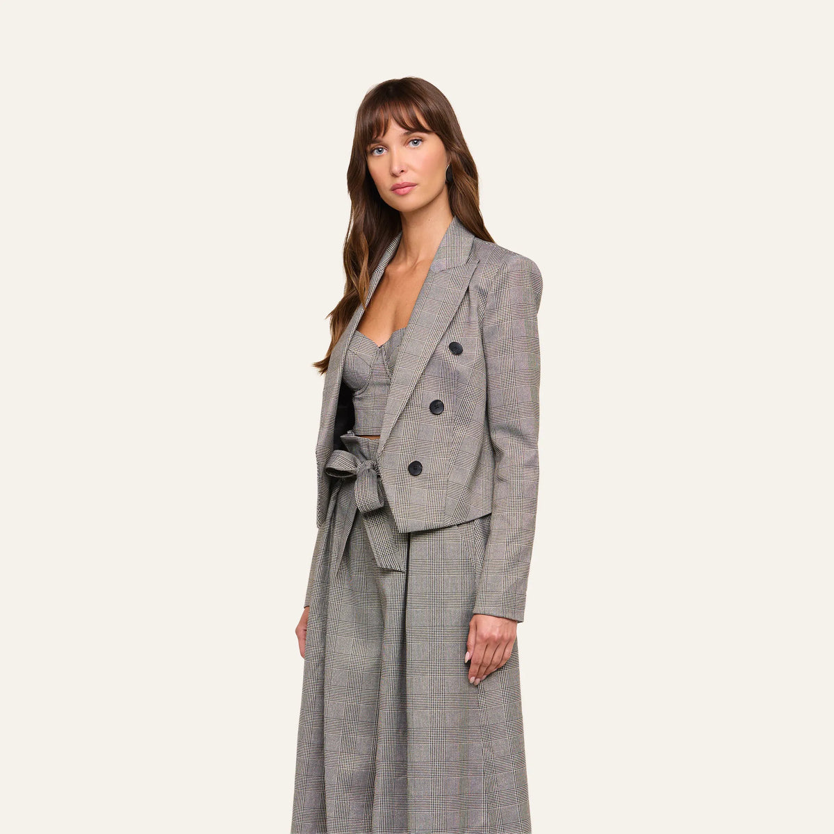 Beige/Black Lurex Glen Plaid