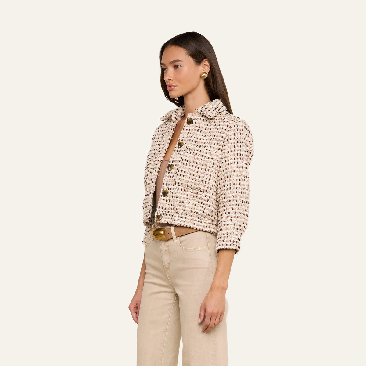 Ivory/Pink/Dark Brown/Silver Tweed