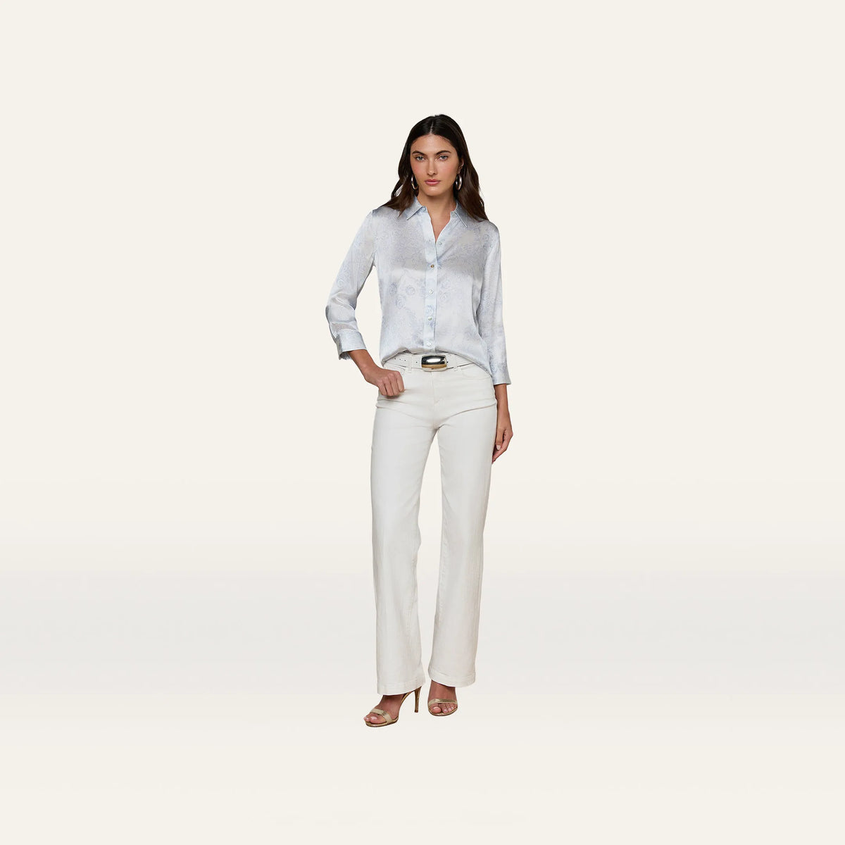 Ivory/Pale Mist Blue Lace Print