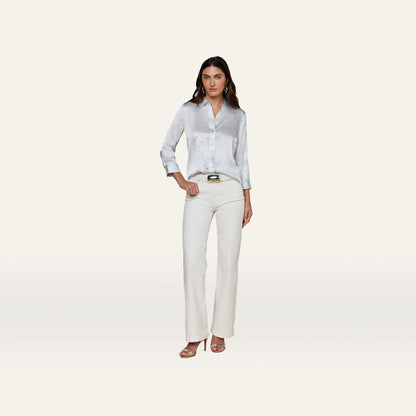 Ivory/Pale Mist Blue Lace Print
