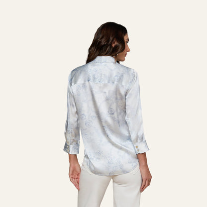 Ivory/Pale Mist Blue Lace Print