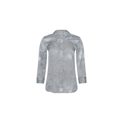 Ivory/Pale Mist Blue Lace Print