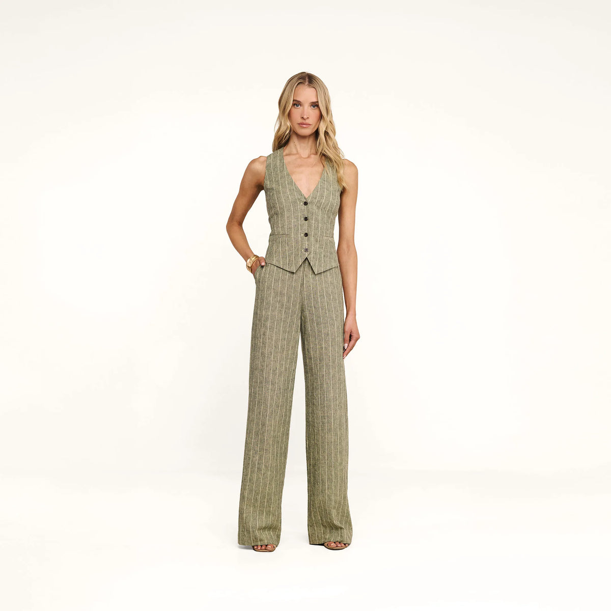 Olive Green Pinstripe
