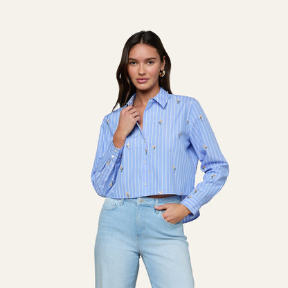 Blue Stripe/Sequin Flower