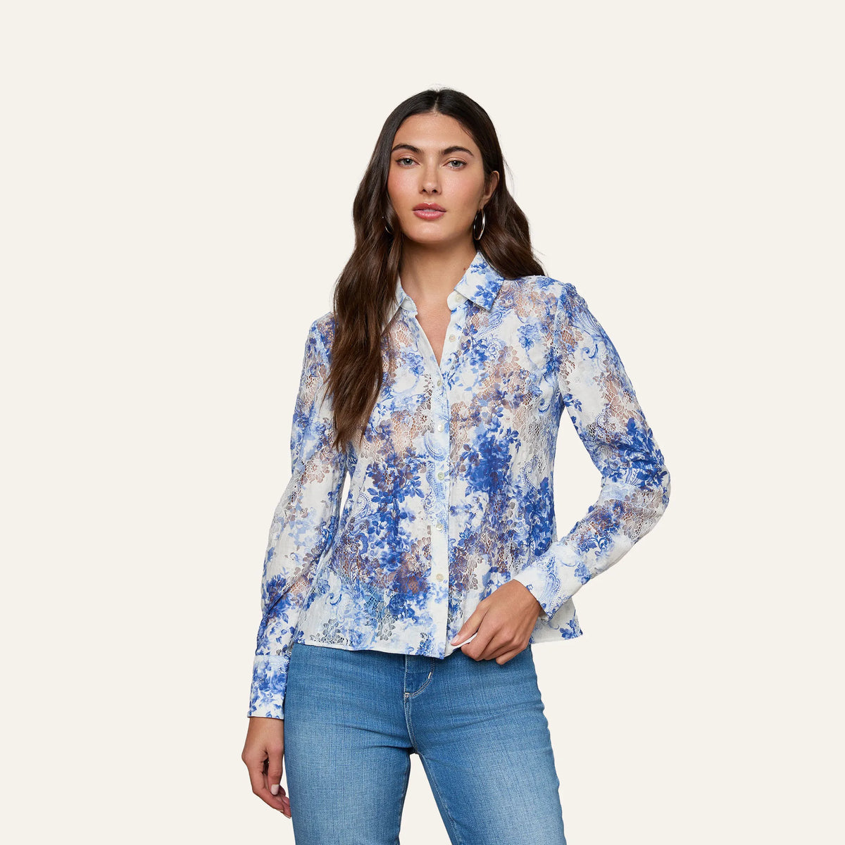 Ivory/Blue Watercolor Lace Paisley