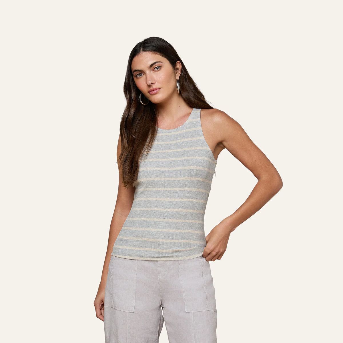 Heather Grey/Oat Stripe