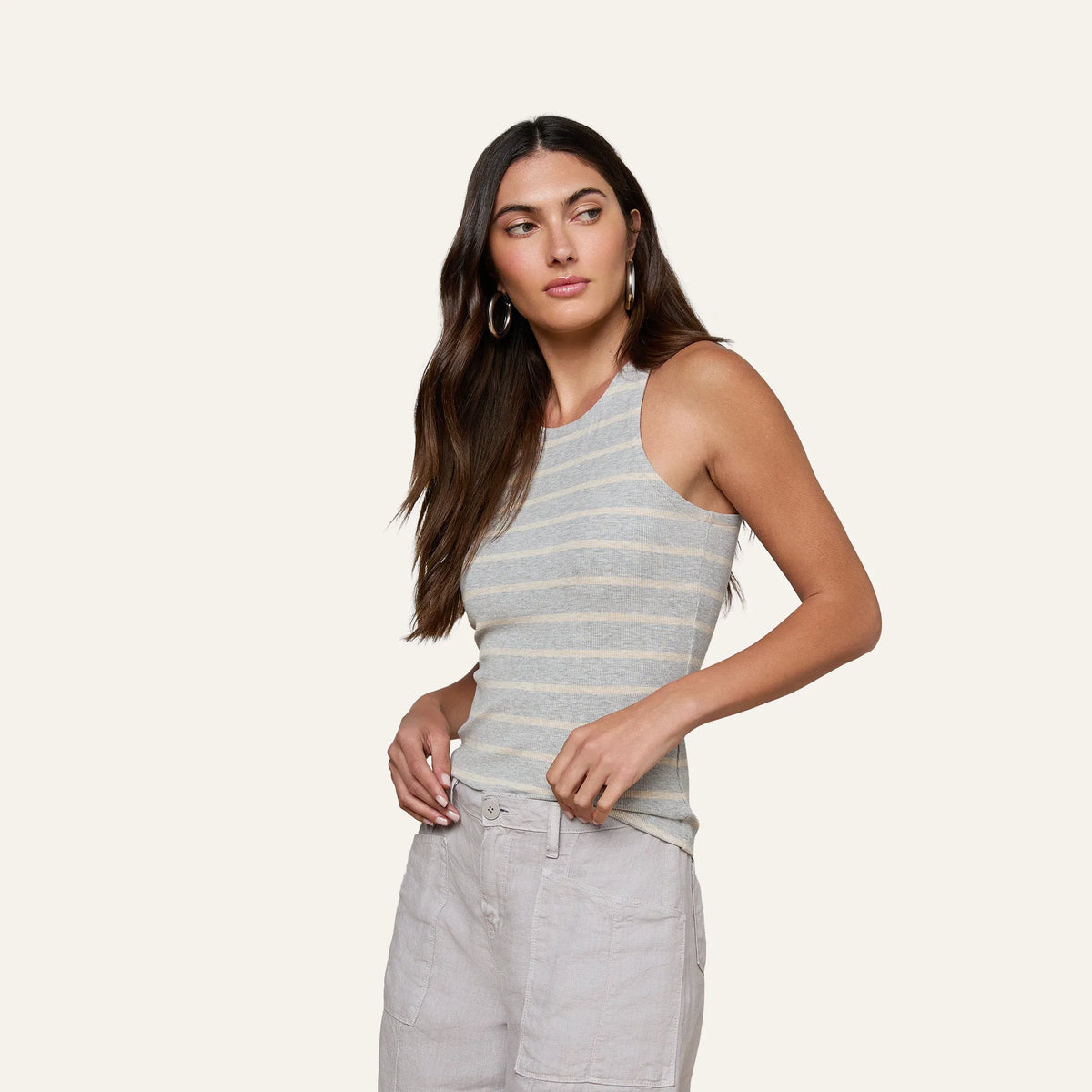Heather Grey/Oat Stripe