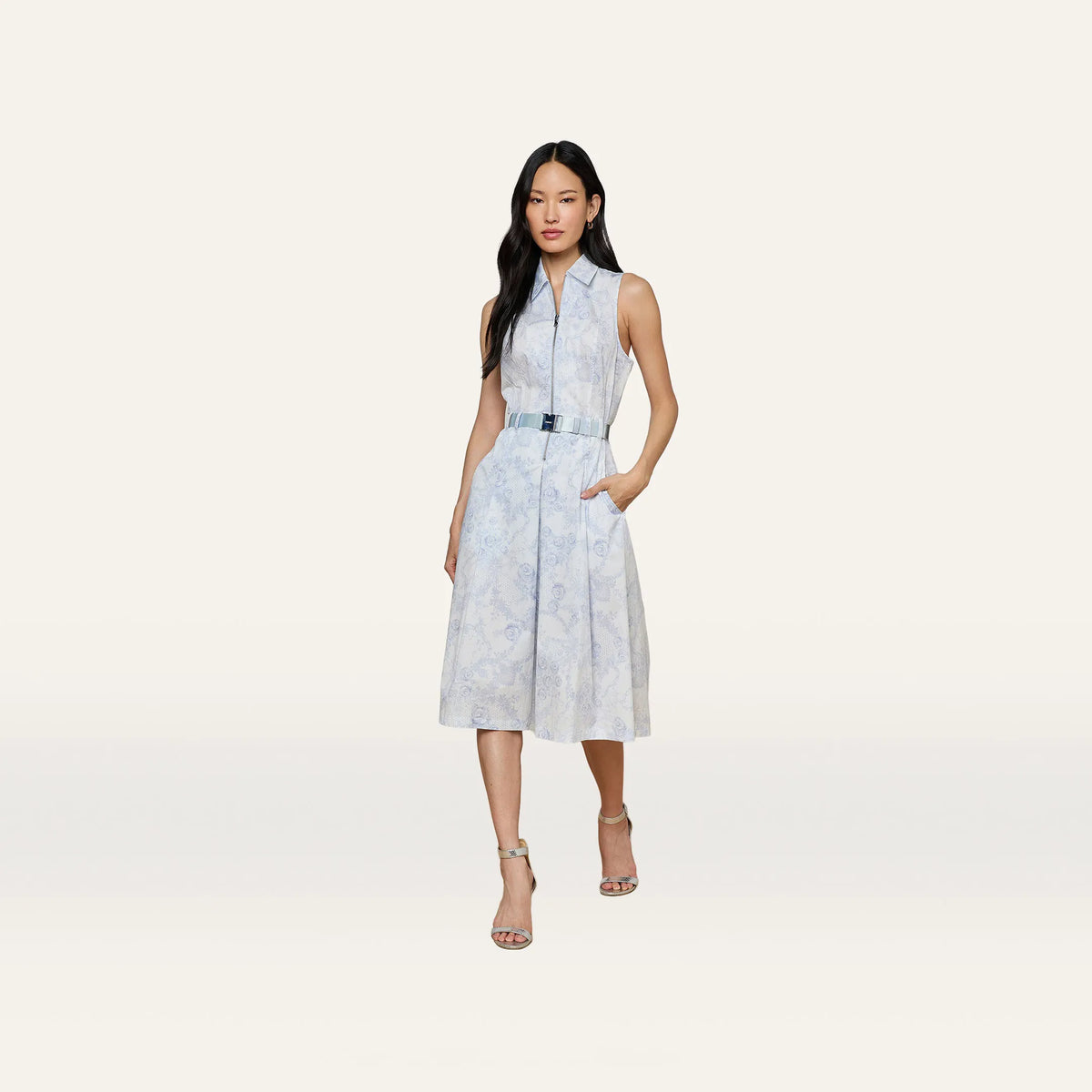Ivory/Pale Mist Blue Lace Print