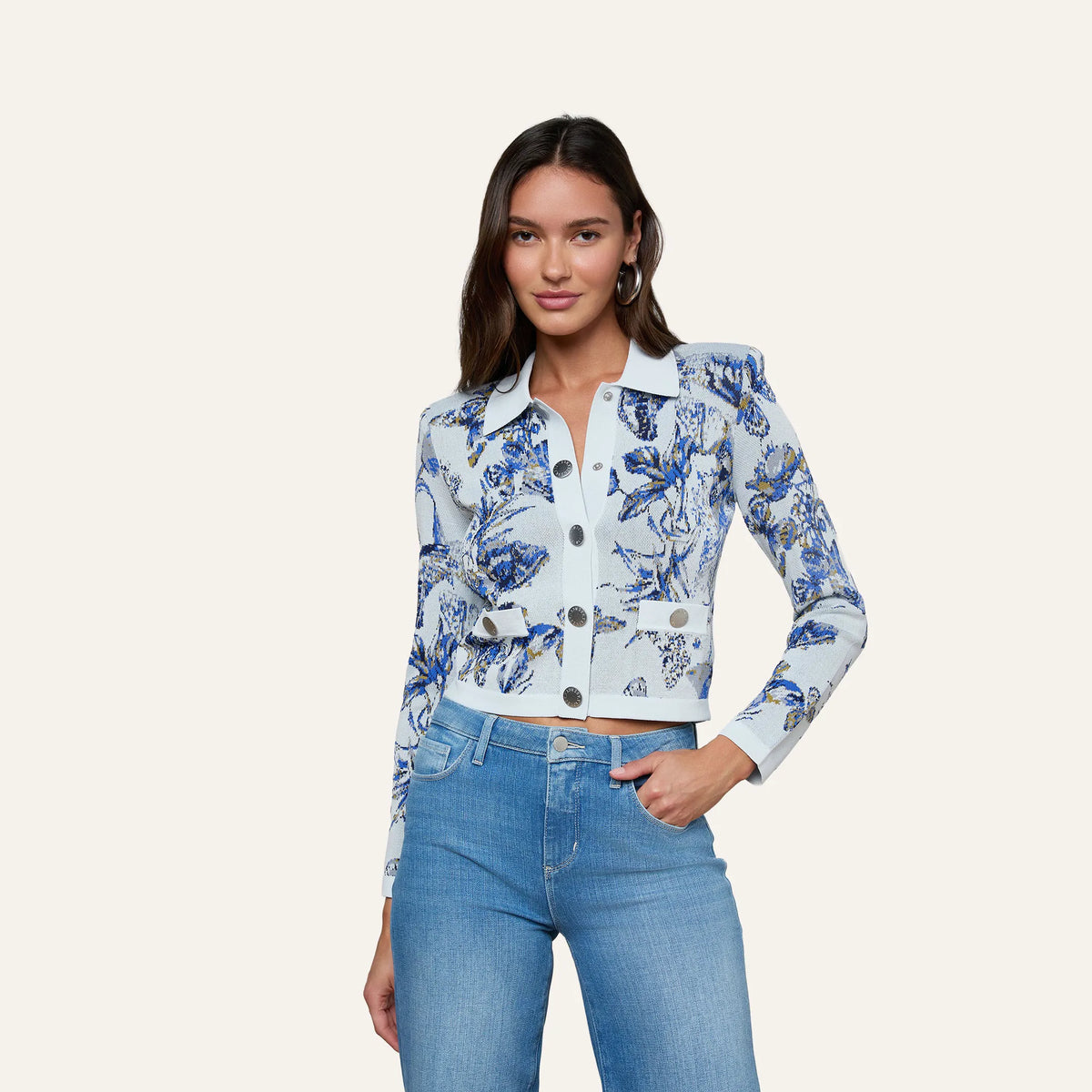Grey Multi Watercolor Butterfly Jacquard
