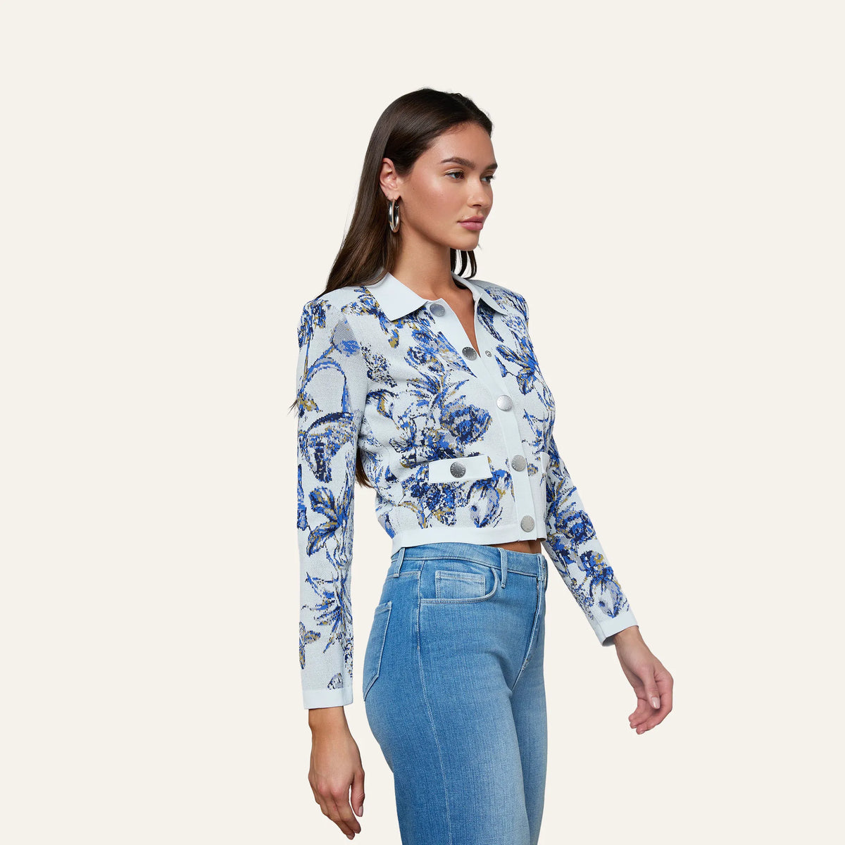 Grey Multi Watercolor Butterfly Jacquard