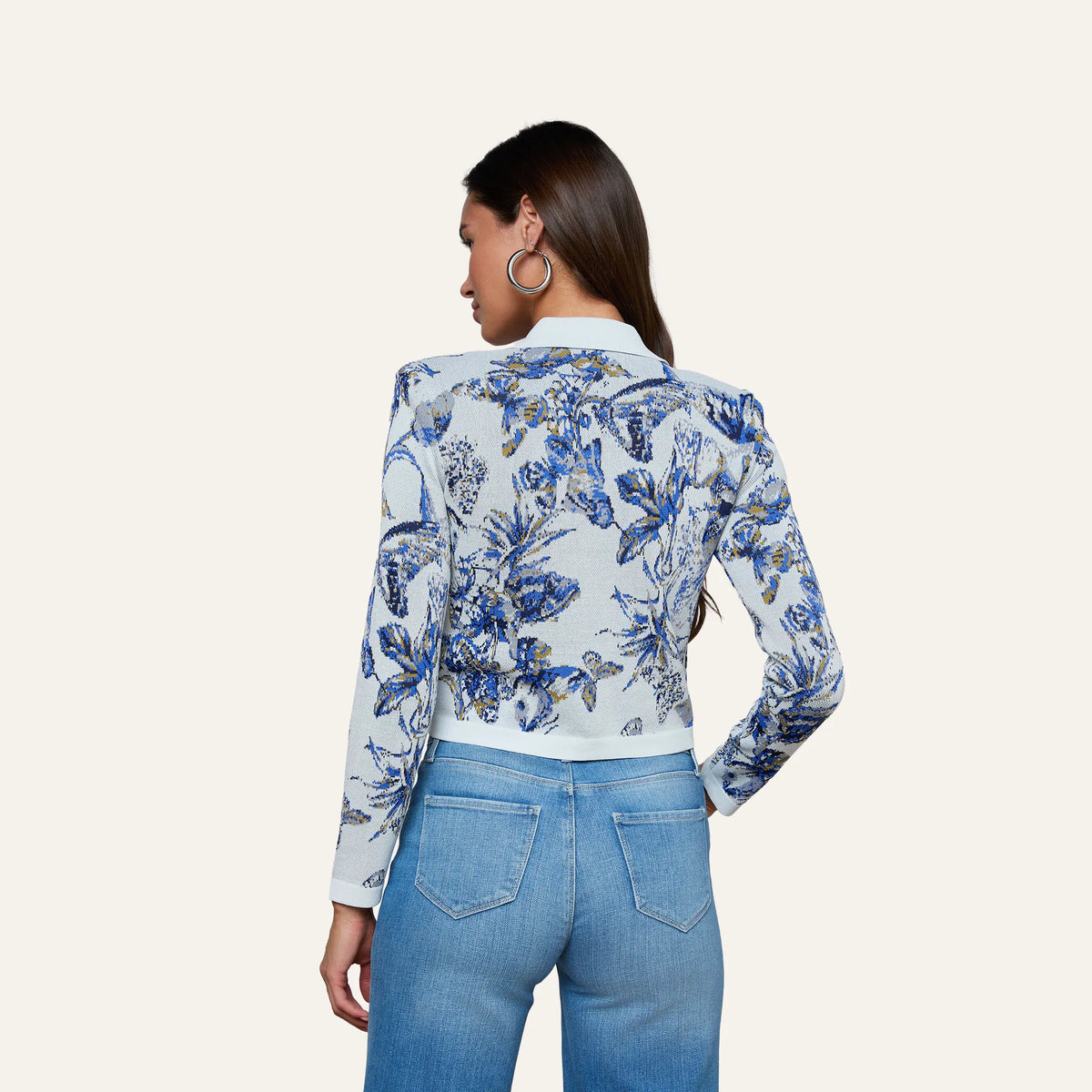 Grey Multi Watercolor Butterfly Jacquard