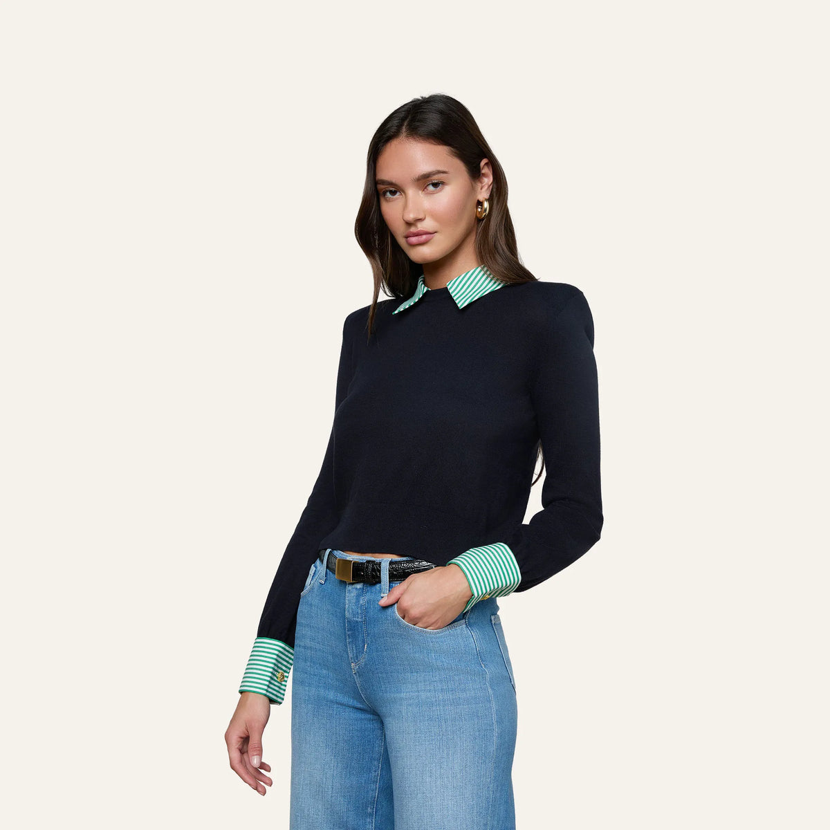 Dark Navy/Green White Stripe