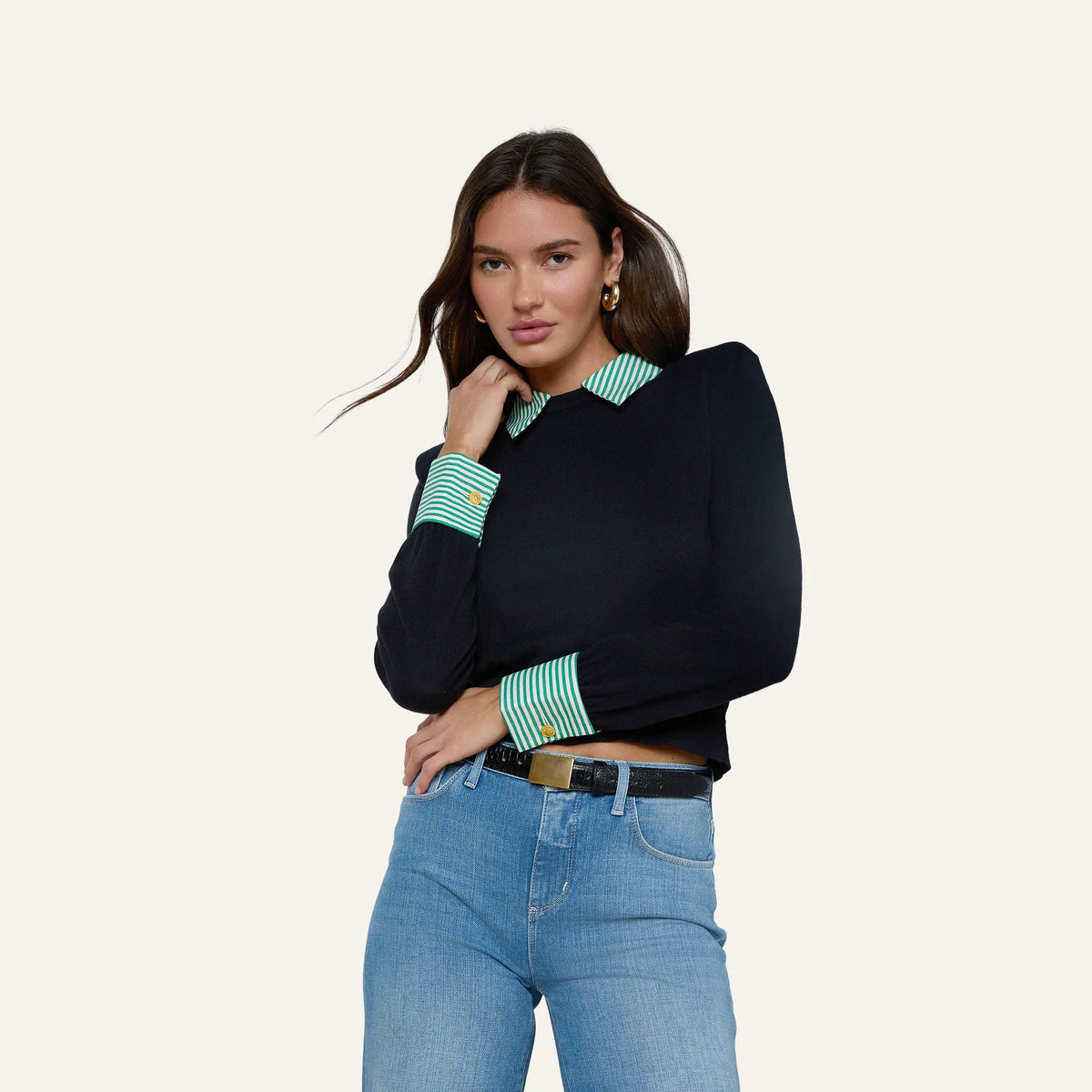 Dark Navy/Green White Stripe