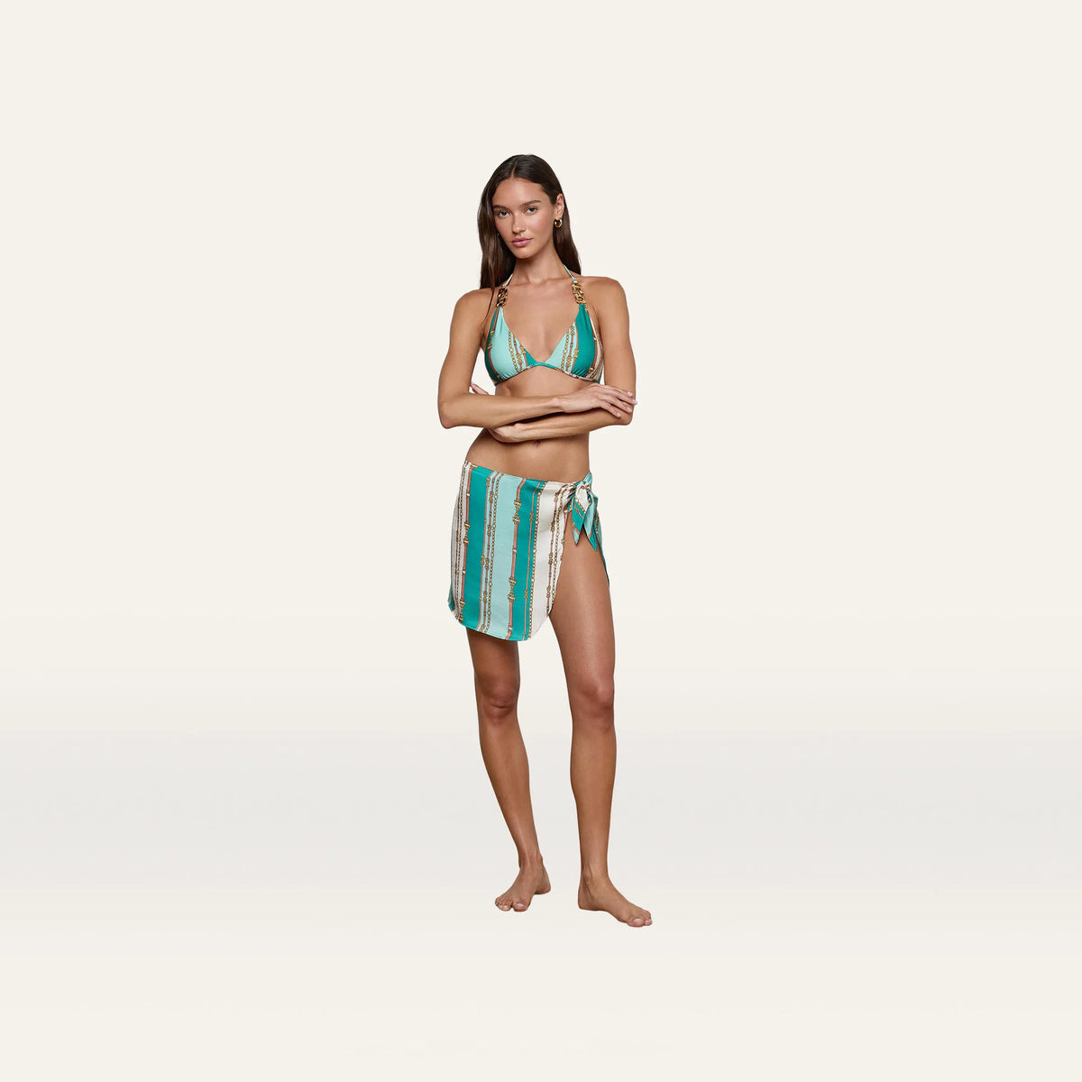Light Sage Belt Stripe Print