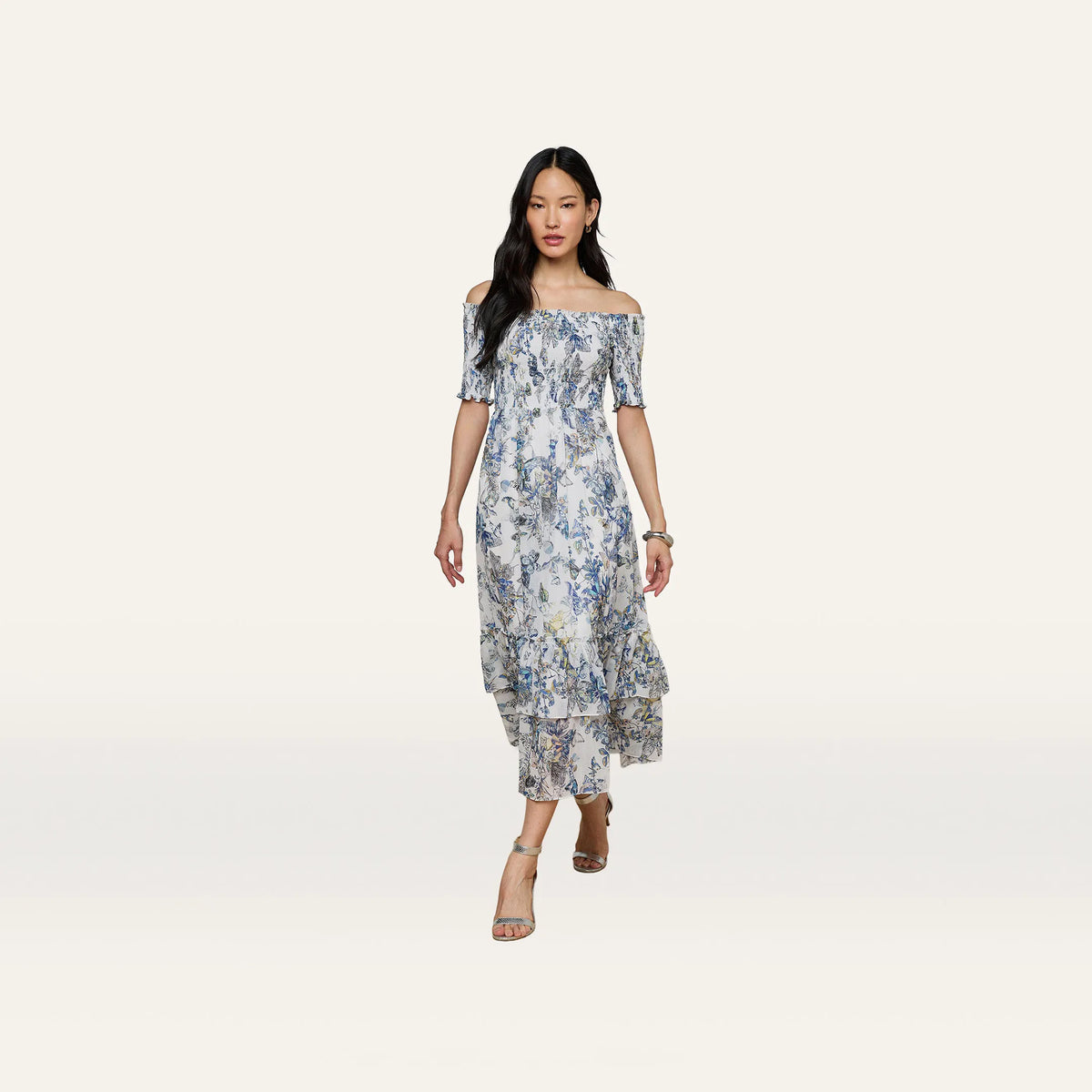 Grey Multi Watercolor Butterfly Jacquard